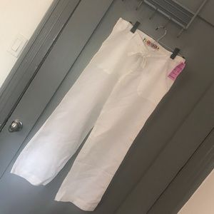 White Linen Cotton Beach Pants Size Small NEW